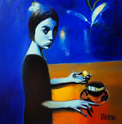Pensive Woman Pondering by Victor Tkachenko