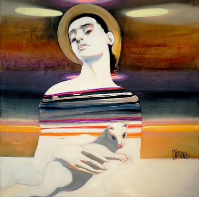 Pensive Woman With Ferret by Victor Tkachenko