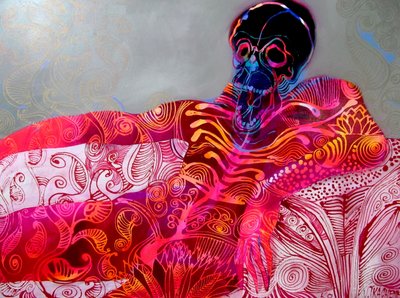 Vibrant Reclining Skull by Victor Tkachenko