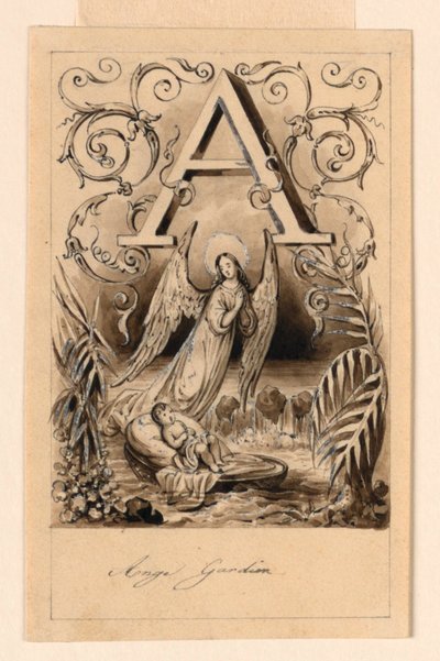 Design for the Letter A of a Primer: Guardian Angel by Victor Vincent Adam