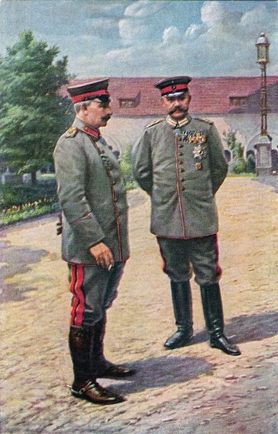Kaiser Wilhelm II and Field Marshal von Hindenburg Pose in Front of the Castle in Posen, 1915 by Victoria Augusta von Schleswig Holstein