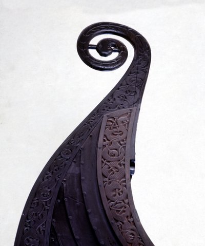 Bow figure of a burial drakkar (Viking ship) from Oseberg, dating from the 9th century. Oslo Bygdoy Museum. by Viking