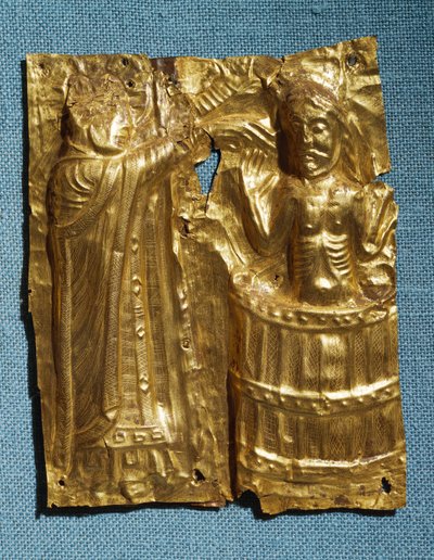 Tamdrup Plates, Embossed Gold Foil Depicting Bishop Poppo Baptising King Harald Bluetooth of Denmark in 963 by Viking