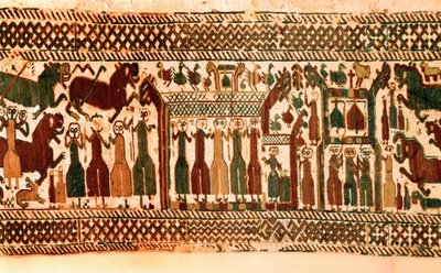 Viking: Singers and Bell Ringers. Tapestry of the Church of Skog, Sweden, Late 12th Century. Stockholm, Historiska Museet by Viking