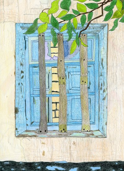 Rustic Blue Window by Viktoriia Saunina