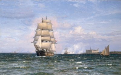 Danish Barque Ship before Kronborg Castle and Helsingør in the Distance by Vilhelm Arnesen