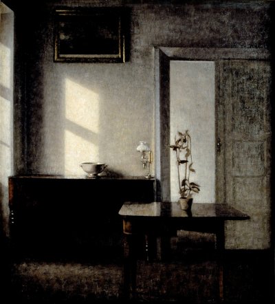 Interior with Potted Plant on Card Table, Bredgade 25 by Vilhelm Hammershøi