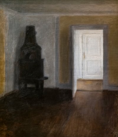 The White Door (Interior with the Old Stove) by Vilhelm Hammershoi