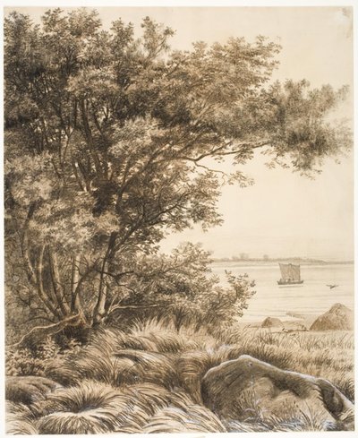 Coastal Landscape with Tall Trees. Motif from Esrum Lake by Vilhelm Kyhn