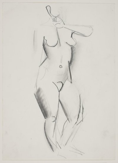 Standing Female Model with Left Hand Raised to Mouth by Vilhelm Lundstrøm