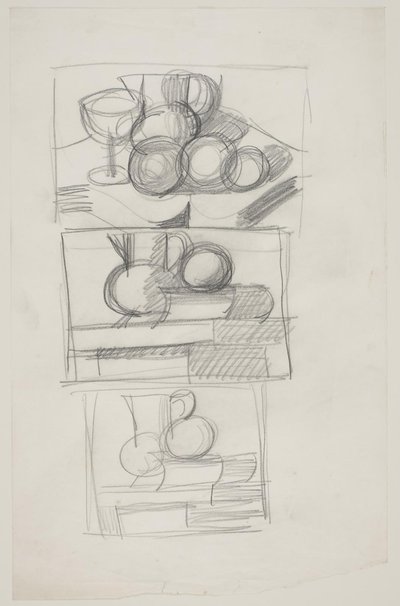 Study Sheet with Three Drafts for Still Lifes by Vilhelm Lundstrøm