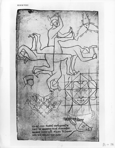 Facsimile Copy of Ms Fr 19093 fol.19v Studies of Men and Animals by Villard de Honnecourt