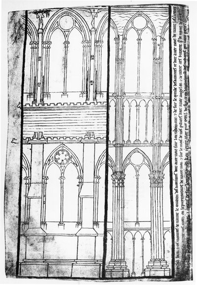 Facsimile copy of Ms Fr 19093 fol.31v Exterior and Interior Elevation of the Lateral Walls of Reims Cathedral by Villard de Honnecourt