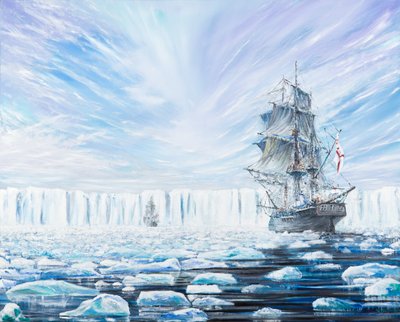 James Clark Ross Discovers Antarctic Ice Shelf Jan 1841 by Vincent Alexander Booth