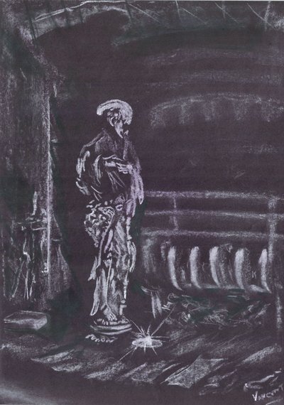 Statue by fireplace in candlelight by Vincent Alexander Booth