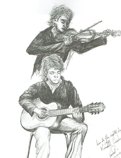 The Guitarist and Violinist at 8th Day Cafe Manchester, 2007 by Vincent Alexander Booth