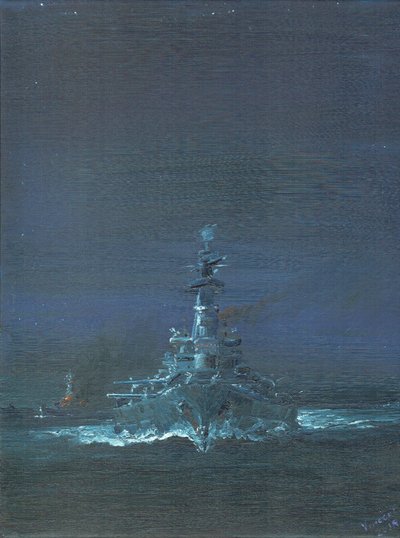 USS Washington Sights Kirishima on Radar at Guadalcanal 1942 by Vincent Alexander Booth