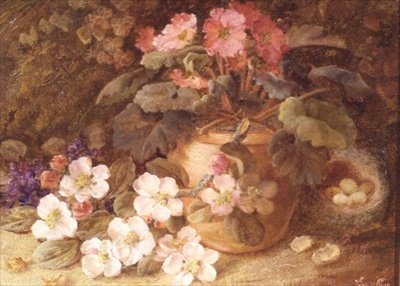 Still Life with Apple Blossom, Primula and Bird