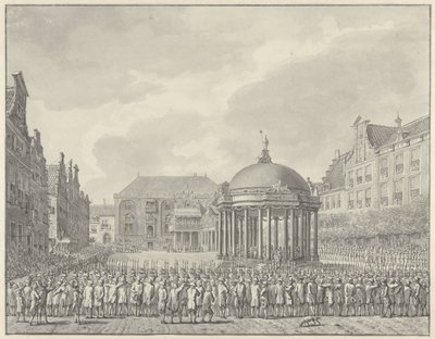 Swearing in of the Government Regulation at the Grote Markt in Haarlem, 5 September 1787 by Vincent Jansz. van der Vinne (signed by artist)