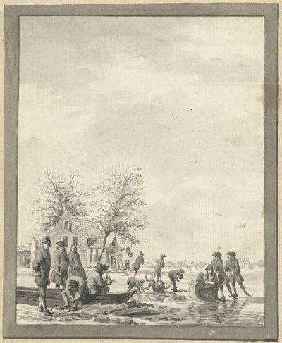 Ice Skating on the Buiten Spaarne near Haarlem at the Inn by Vincent Jansz. van der Vinne