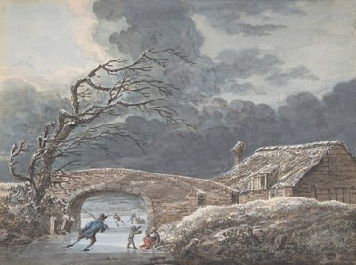 Winter Landscape with Skaters on a Frozen Canal by Vincent Jansz. van der Vinne