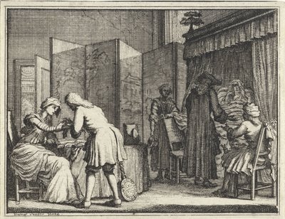 Figures Around a Sickbed and a Doctor Bandaging a Woman by Vincent Laurensz. van der Vinne (II)