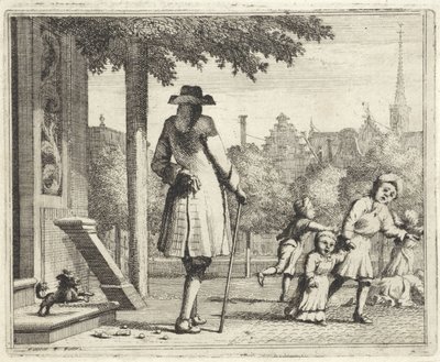 Dog Barking at a Man in a Street by Vincent Laurensz. van der Vinne (II)