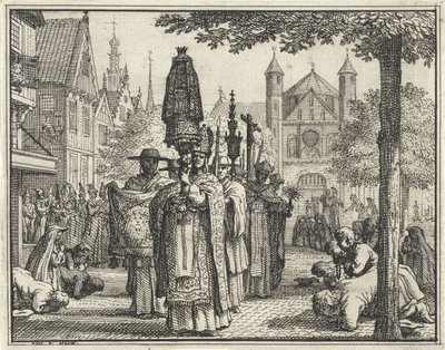 Procession with a Statue Through a Street by Vincent Laurensz. van der Vinne (II)