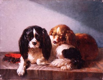 A Pair of Cavalier King Charles Spaniels on a Ledge by Vincent de Vos