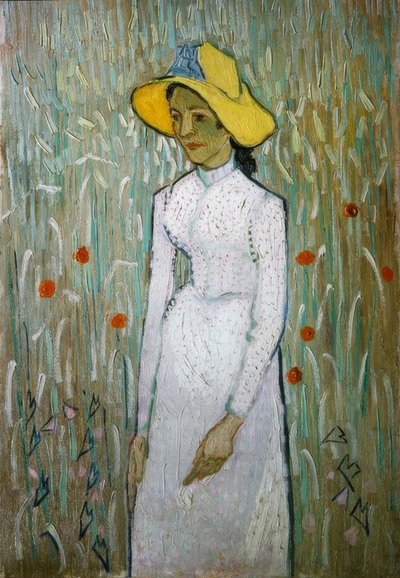Young Girl Standing in Front of a Wheat Field by Vincent van Gogh