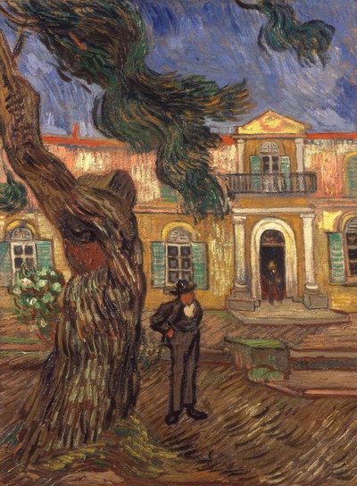 Pine and Figure in Front of the Saint-Paul Hospital by Vincent van Gogh