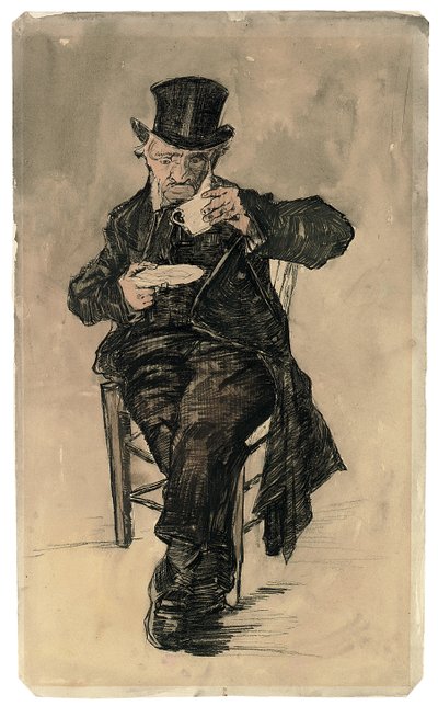 Poorhouse Dweller in Top Hat Drinking a Cup of Coffee by Vincent van Gogh