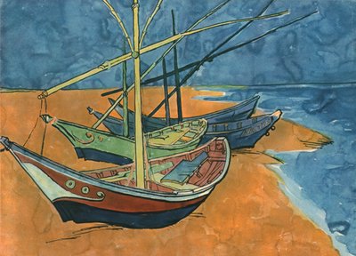 Sailing Boats on the Beach at Les Saintes-Maries, June 1888 by Vincent van Gogh