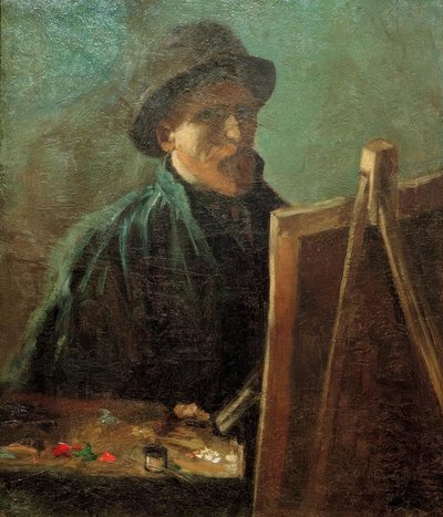 Self-Portrait with Dark Fur Hat at the Easel by Vincent van Gogh