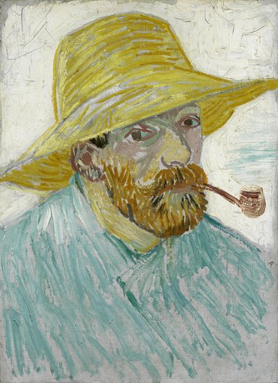 Self-Portrait with Straw Hat and Pipe by Vincent van Gogh