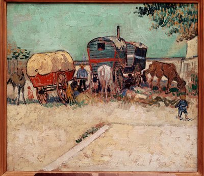 The trailers, a camp of bohemians in the vicinity of Arles (Painting by Vincent Van Gogh) by Vincent van Gogh