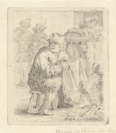 Man on a Stool by a Fire by Vincent van der Vinne van Lee (signed by artist)
