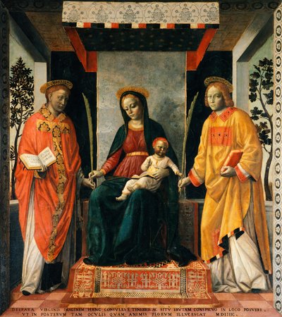 Madonna and Child between St Faustinus and St Jovita by Vincenzo Foppa