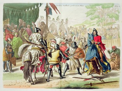 Knights Duelling on Foot in a Tournament, plate 1 from The History of the Nations, engraved by G. Lago by Vincenzo Gazzotto
