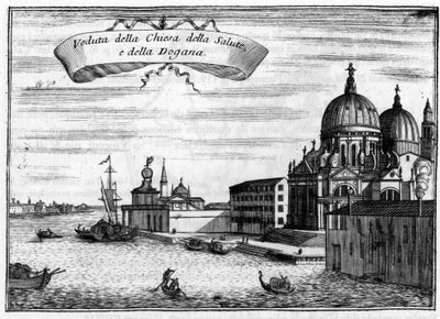 Venice, Italy. The Church of Santa Maria della Salute, designed by the architect Baldassare Longhena, and the Maritime Customs. In 
