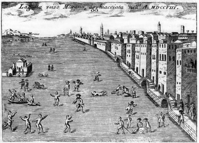 Venice, Italy. The lagoon towards Murano ice in 1708 in 