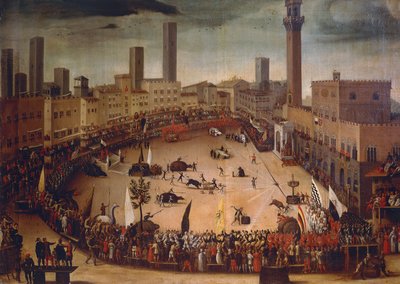 Bull Hunting in Piazza del Campo in 1546 by Vincenzo Rustici