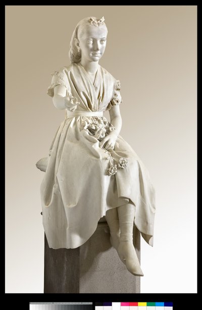 Portrait of Marquise Virginia Busti Porro as a young Girl or Young lady offering a flower by Vincenzo Vela