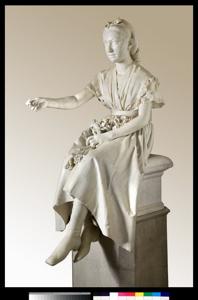 Portrait of Marquise Virginia Busti Porro as a young Girl or Young lady offering a flower by Vincenzo Vela