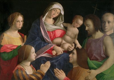 Madonna and Child with St. John the Baptist, Two Saints and Donors by Vincenzo di Biagio (follower of) Catena