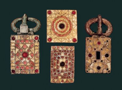 Metal Earrings Decorated with Gold and Garnet, 7th Century by Visigothic