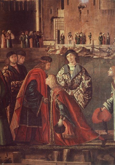 Stories of St Ursula, Meeting of Etherius and Ursula and Departure of Pilgrims, Ereo taking leave of his father by Vittore Carpaccio