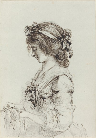 A Young Woman Sewing by Vivant Denon