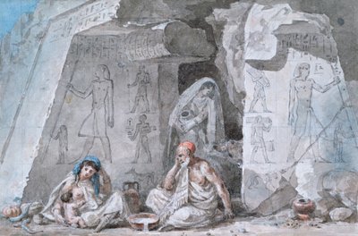 Egyptian Family Outside an Ancient Tomb, 19th Century by Vivant Denon