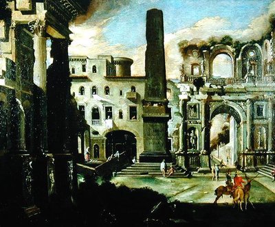 Town Scene in Italy with Ancient Ruins by Viviano Codazzi